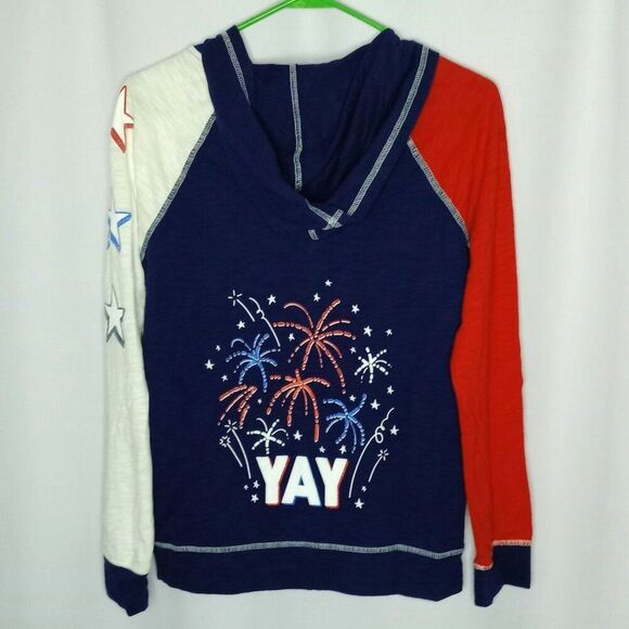 ⭐ Cat & Jack Lightweight Jacket Kids Fireworks Patriotic Graphic Hood Full Zp XL - Picture 1 of 6